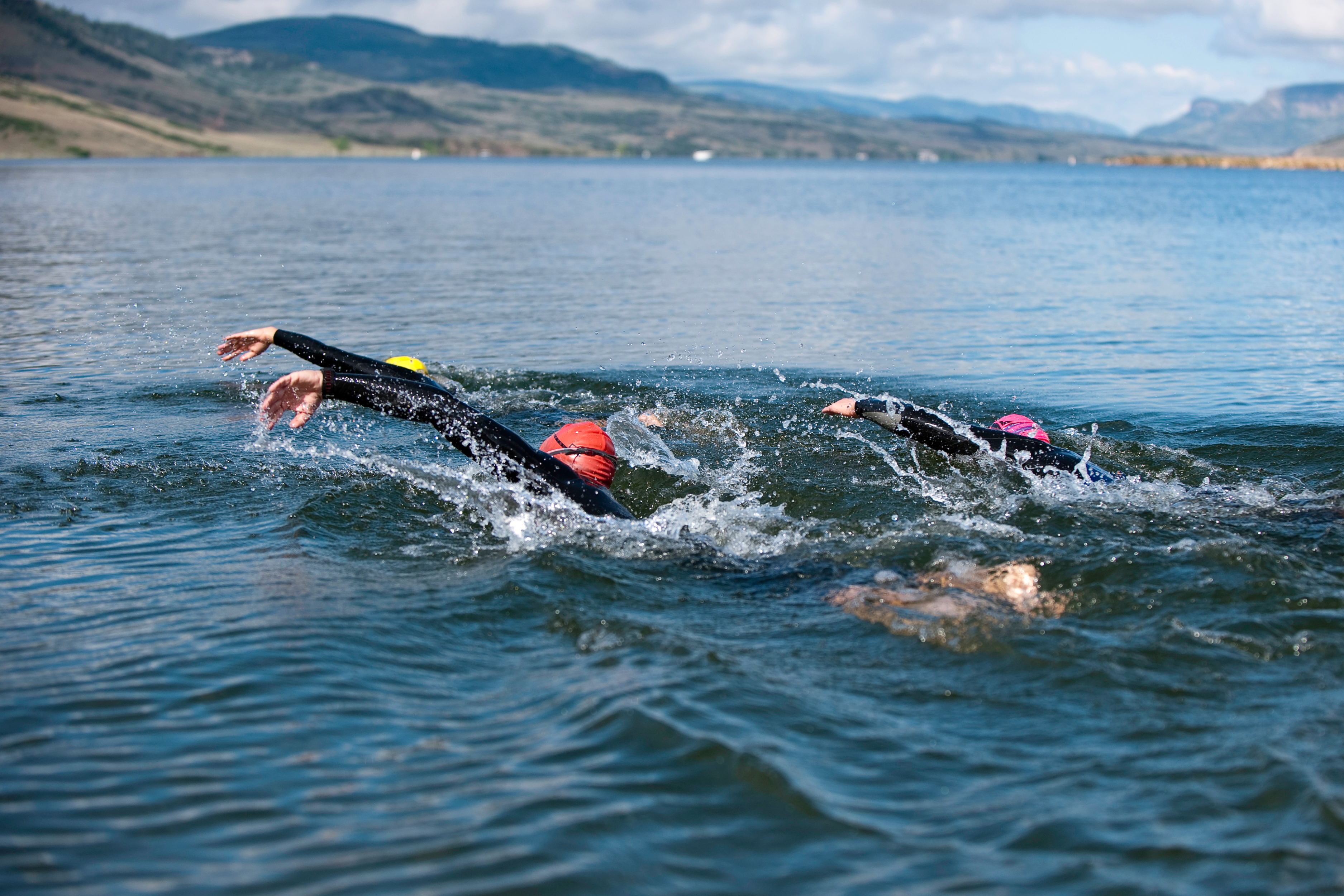Open water swimmers in large lake