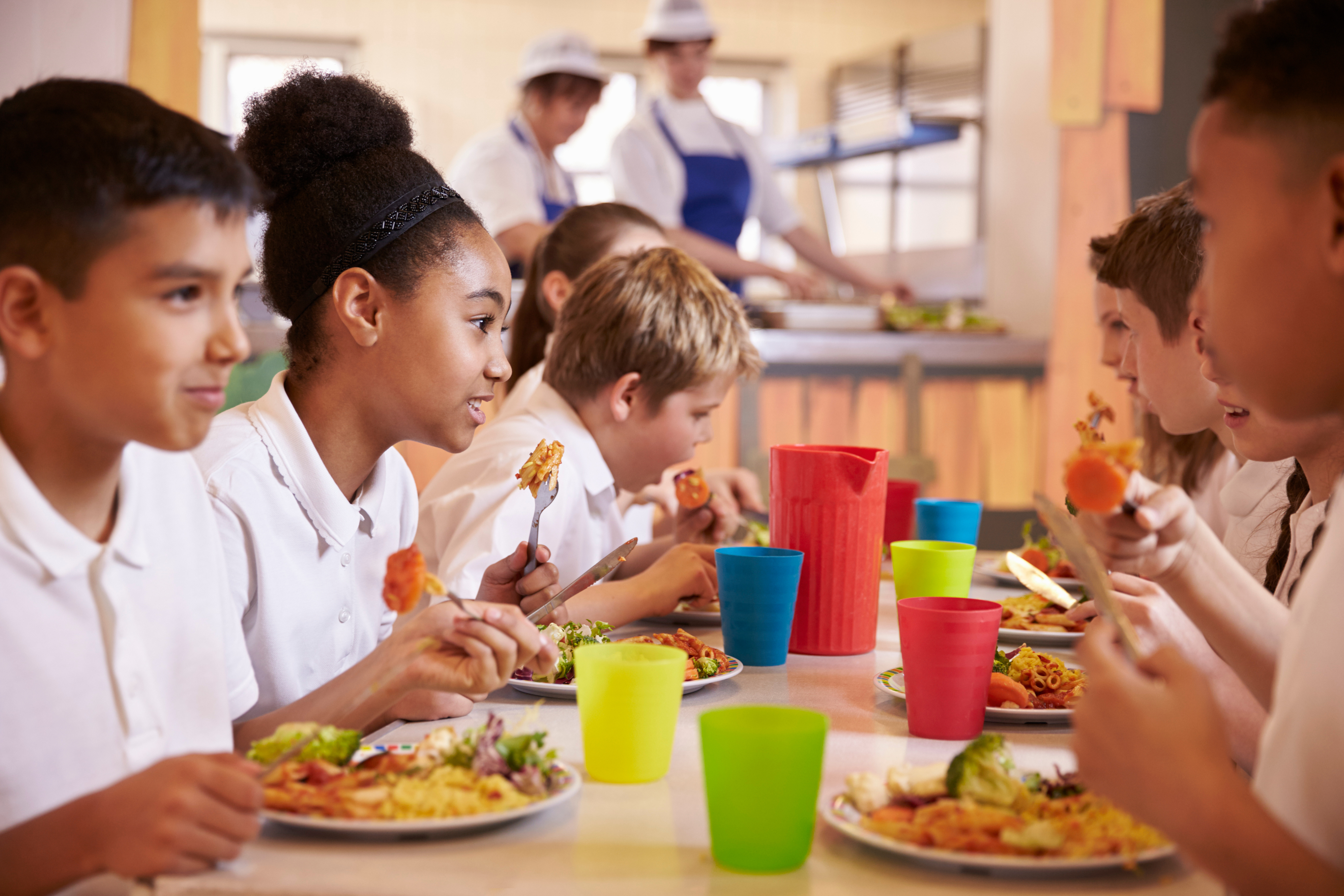 Kids socialising over lunch at school